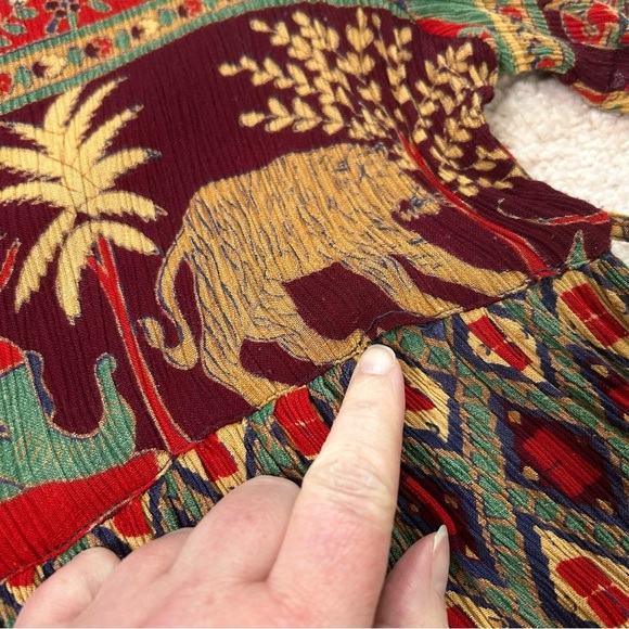 Vintage Bohemian Multicolor Maxi Dress Safari Print Size Medium Petite - Picture 10 of 13